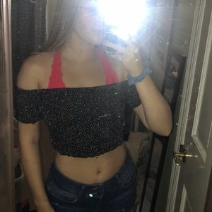 Black Sparkly Off the Shoulder Top